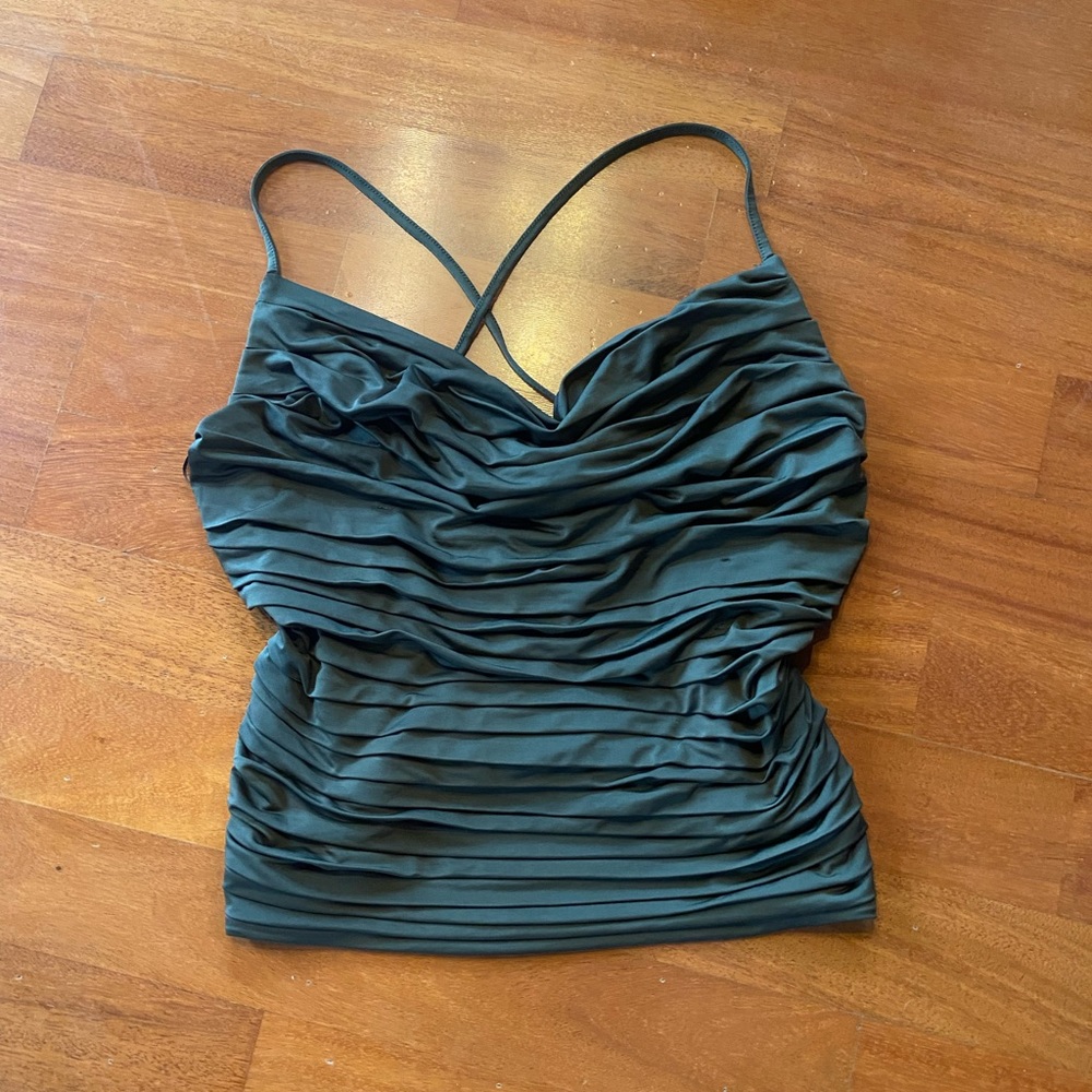 Express green "body contour silky halter fowl neck pleated cami"